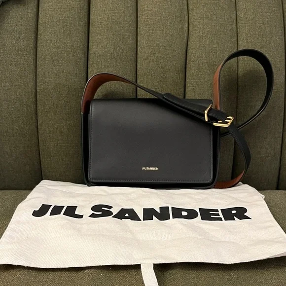 Jil Sander All Day Flap Bag Black Calfskin gold hardware. Rare. - Picture 1 of 14